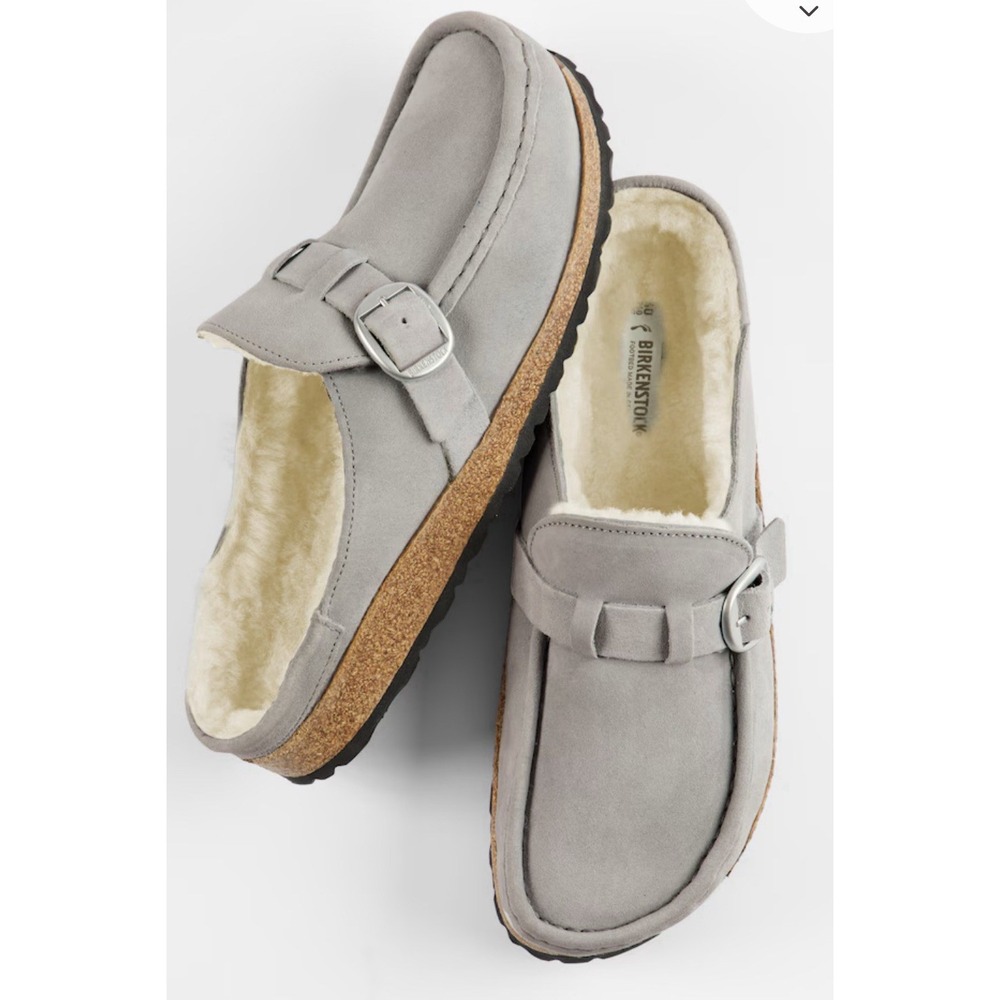 Birkenstock Buckley Shearling Suede Leather Clogs in Stone Coin Size 36 US 5-5.5